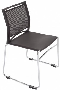 PMVBK Chrome Sled Base Chair. Black Plastic Seat. Black Mesh Back